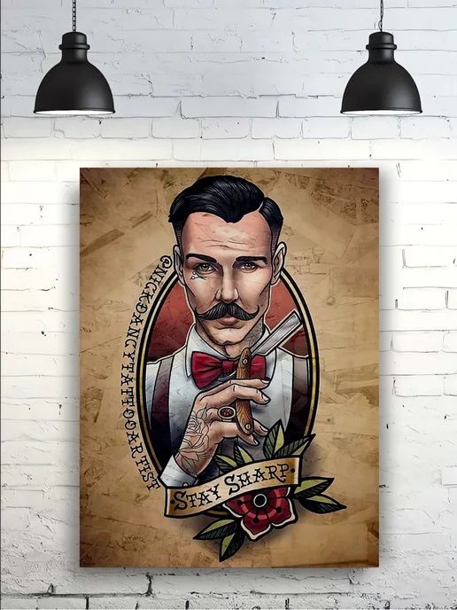 Оформление барбершопа: интерьер, постеры,объемные буквы, неон, печать.