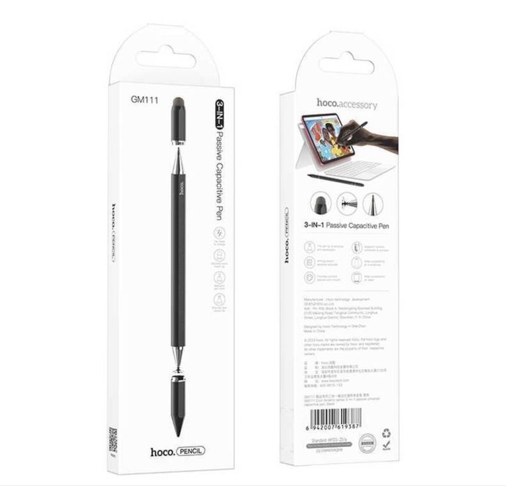 Stylus 3 in 1 Hoco, Smartphone si Tableta, Pix digital Touch, Alb