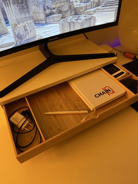 Suport monitor alb cu sertar IKEA