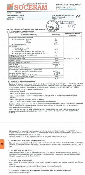 Cărămidă Durotherm SOCERAM – 12 Bucati