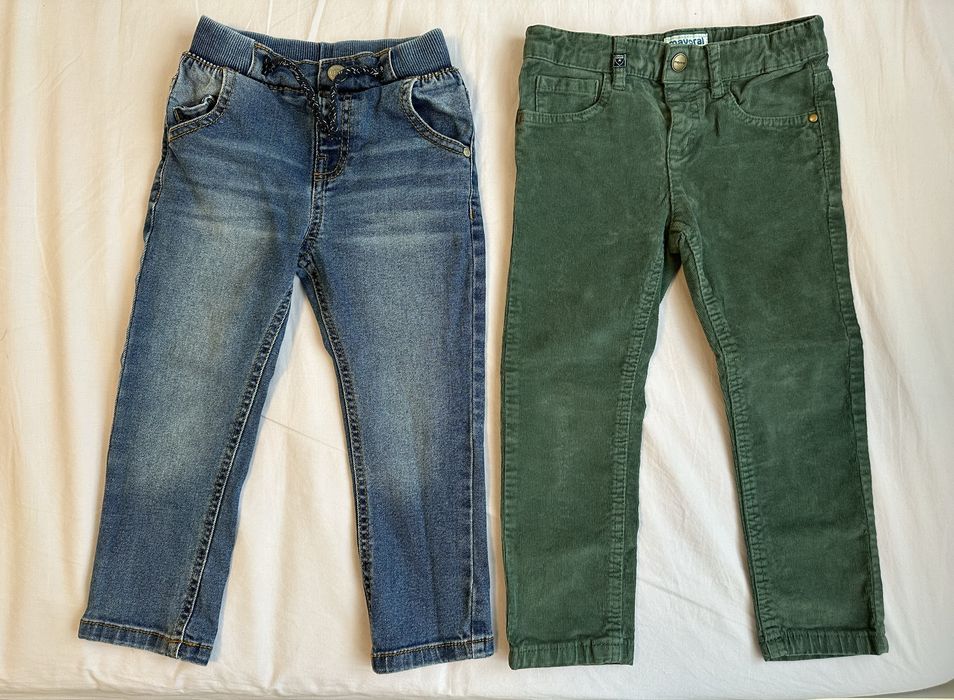 Lot 4 pantaloni lungi H&M, Mothercare, Mayoral + geaca blugi, 98 cm