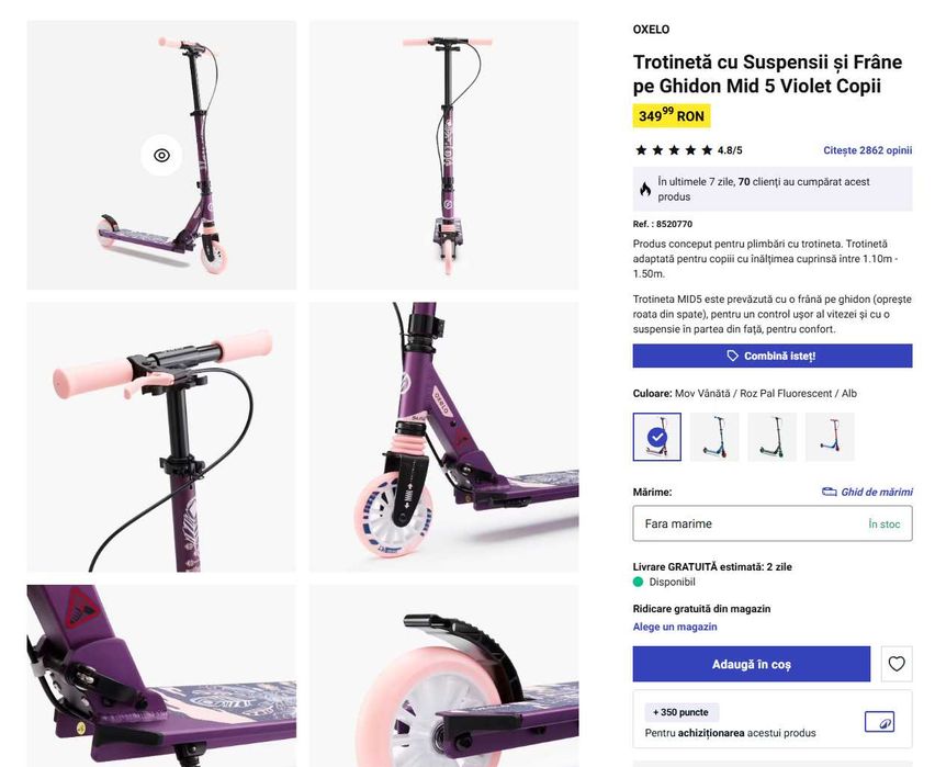 Trotineta/ Scooter Oxelo Mid5 Purple Decathlon 250 lei