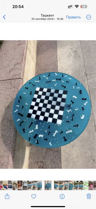 Журнальный столик из смолы Шахматы