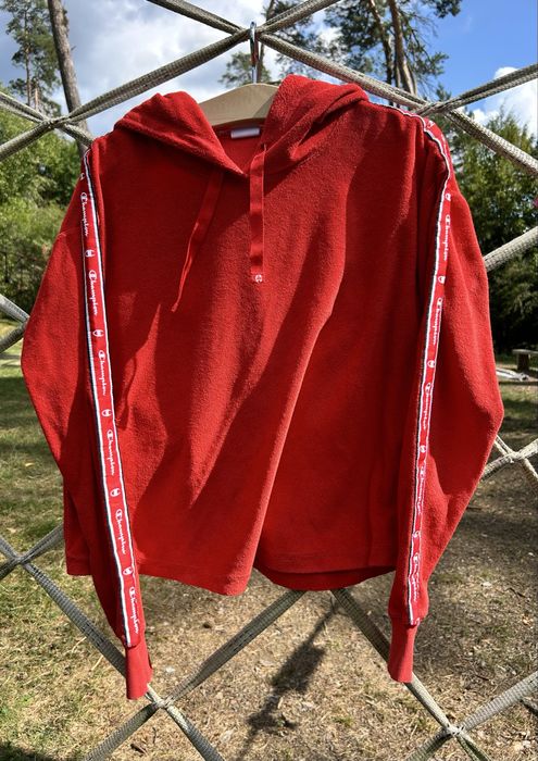 Hanorac cu gluga dama Champion rosu cu banda logo maneci marimea XXL