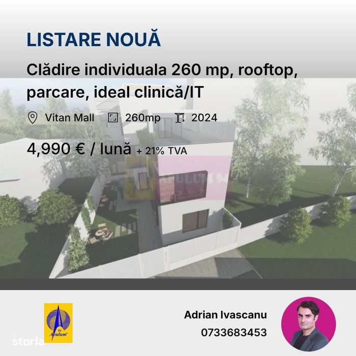 Clădire individuala 260 mp, rooftop, parcare, ideal clinică/IT