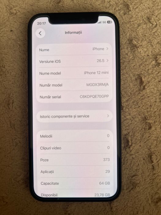 Vand iPhone 12 Mini 64Gb neverlocked IOS 26.5 baterie schimbata