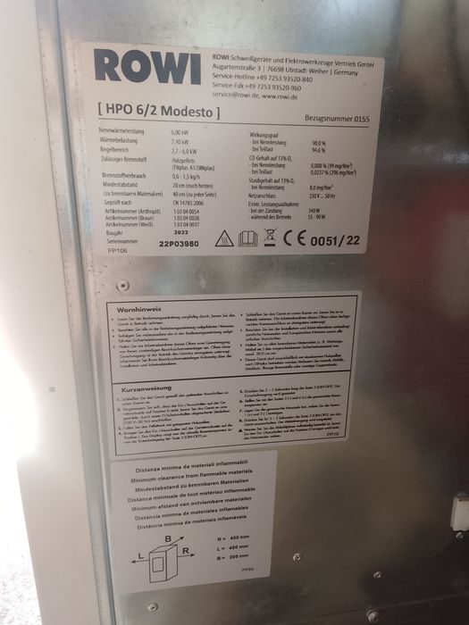 ROWI HPO 6/2 Modesto
Sobă/centrală pe peleți