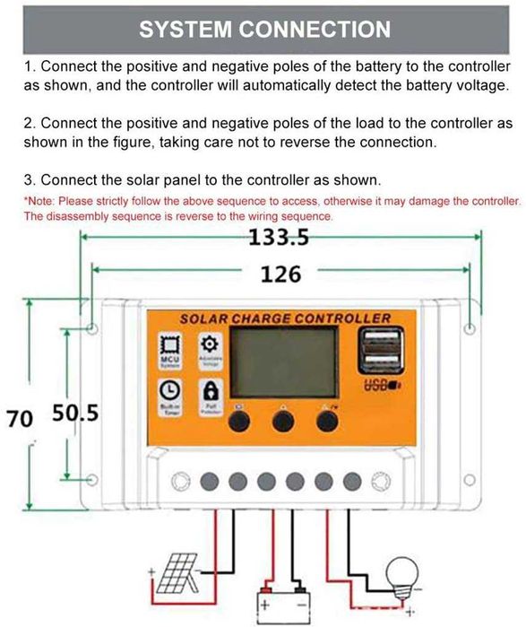 Controler 30A 100A 200A de incarcare panou solar LCD, USB. Nou!