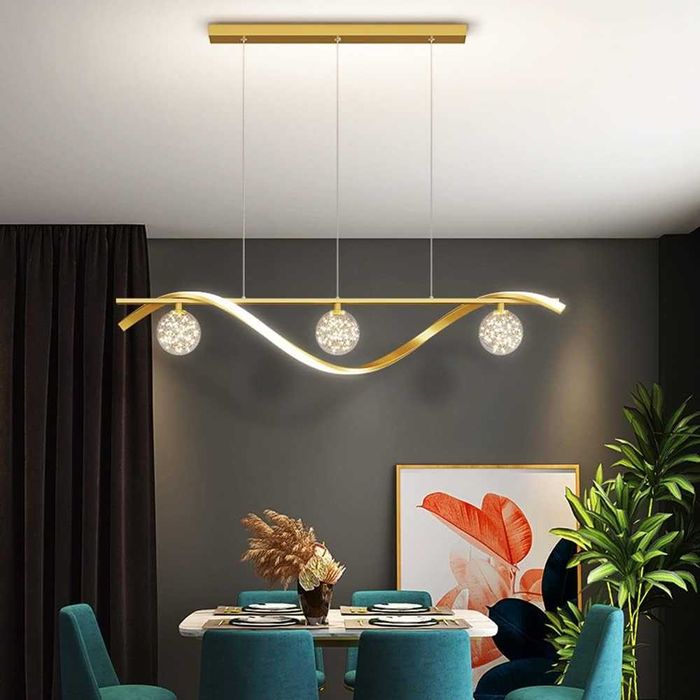 Лампи Nordic Метална лента Висяща лампа ЛЕД LED Димируем полилей Злато