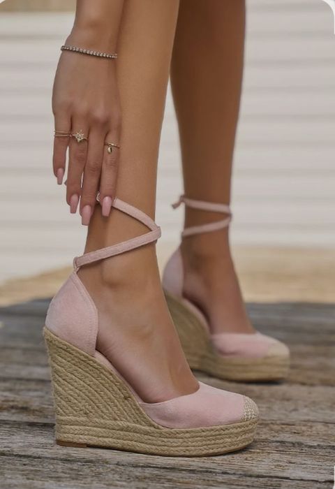 Боти Twinset естествена кожа еспадрили на платформа розови