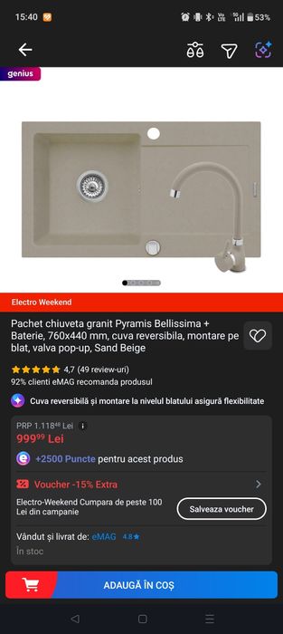 chiuveta granit Pyramis Bellissima + Baterie
