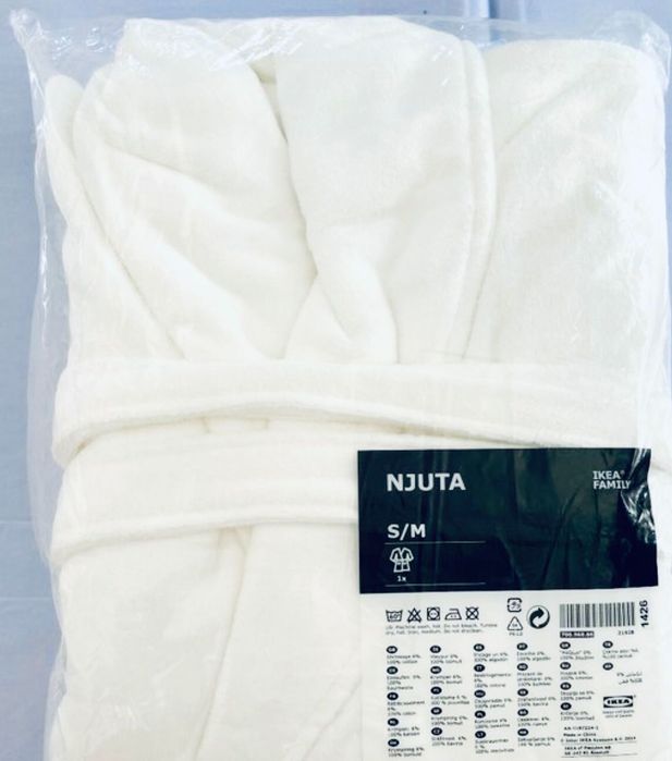 Halat baie IKEA unisex nou,sigilat,S/M, bumbac 100%, alb/negru