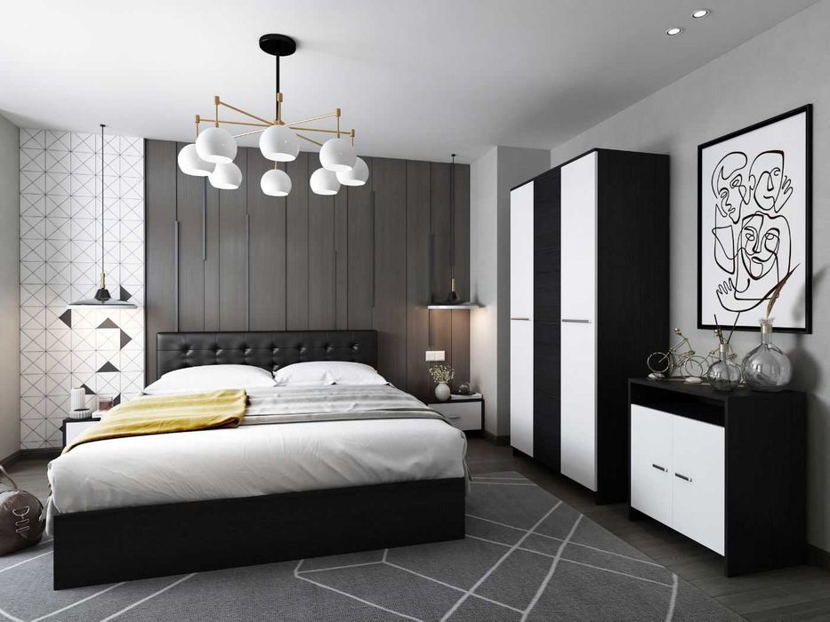 Set Dormitor Mario 3U 4 piese Tapitat Wenge