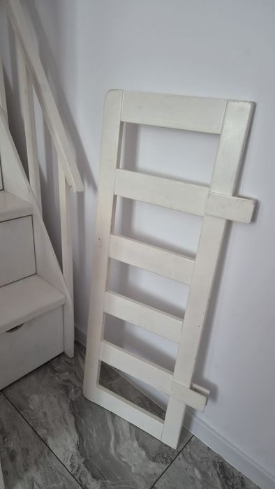 Pat etajat lemn masiv + 2 saltele | Scară cu sertare | Alb