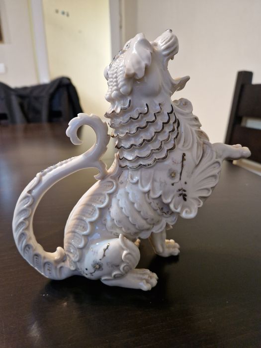 Уникална стара антикварна колекционерска керамична фигура куче лъв Фу