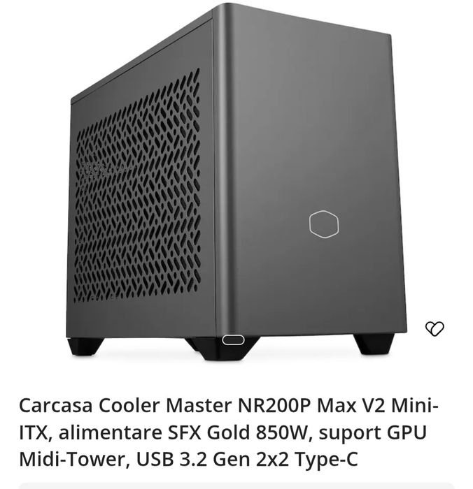 Carcasa Cooler Master NR200P Max V2 Mini-ITX (varianta cu sursa gold de 850w și aio).