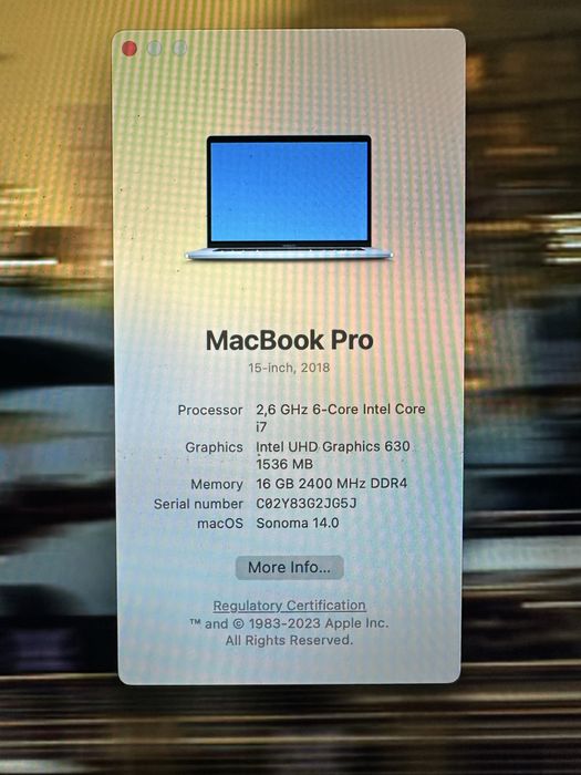 MacBook Pro 15-inch 2018, i7 6-Core, 16GB RAM, 512GB SSD