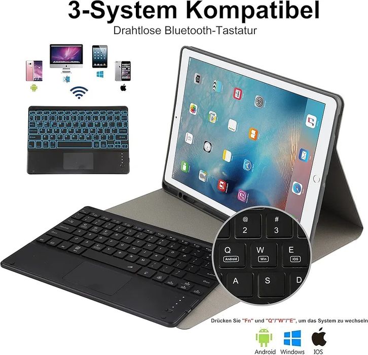Калъф с Bluetooth Клавиатура и Тъчпад за iPad Pro 12.9 2015/ 2017, RGB