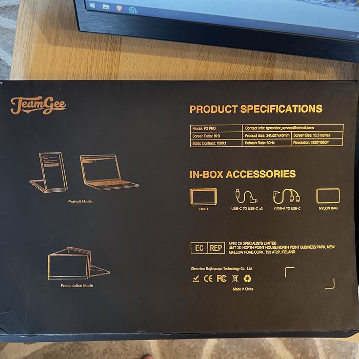 TeamGee P2 PRO Dublu Monitor Extensibiil 14” Inch Full HD IPS cu suport pentru Laptop sau Desktop