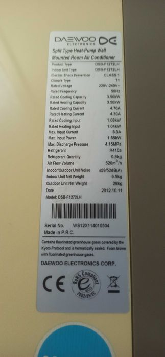 Aparat aer condiționat Daewoo 12000 BTU – Curățat (Timișoara)