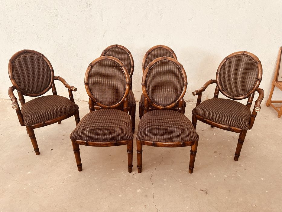 Комплект 6 шведски трапезни стола – масивен дъб, Hollywood Regency / Louis XVI