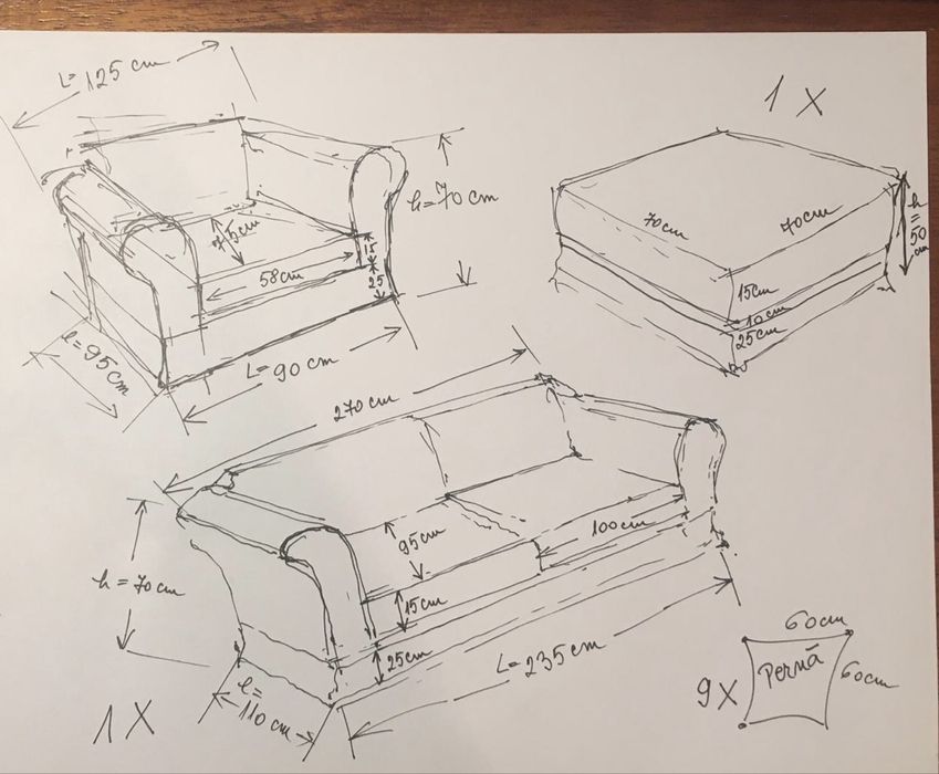Set canapea cu 2 fotolii si puf