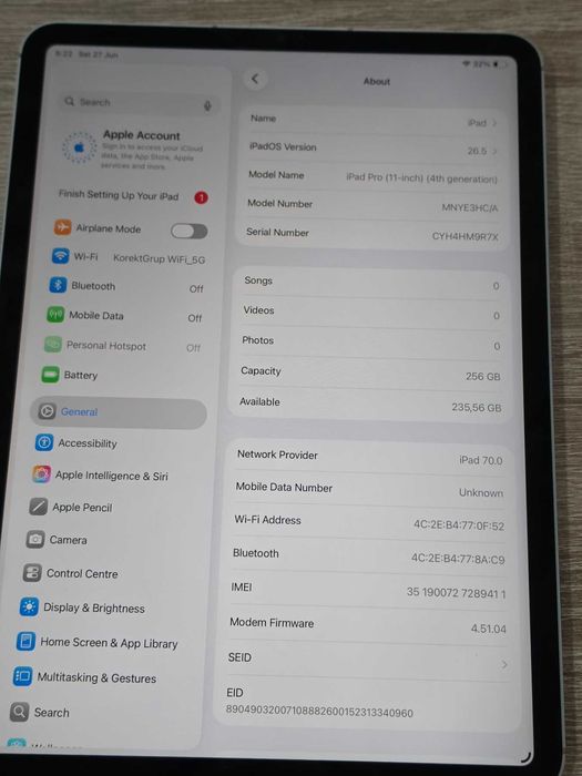 iPad Pro 11 4th Gen  A2761/ 256gb+Cellular