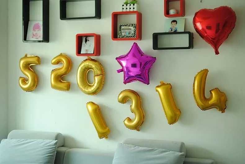 16 dyuymli Oltin Kumush Raqamli folga sharlari Havo sharlari