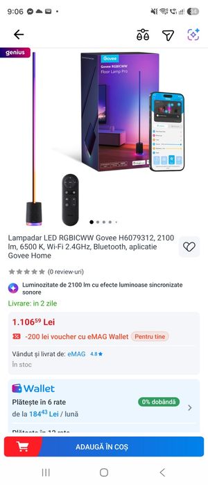 Lampă de podea inteligentă Govee Lyra H6079 RGB