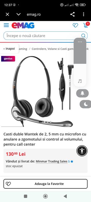 Căști duble Wantek cu microfon de control al volumului