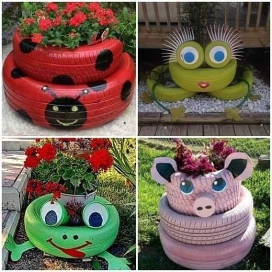 Jardiniere din pneuri