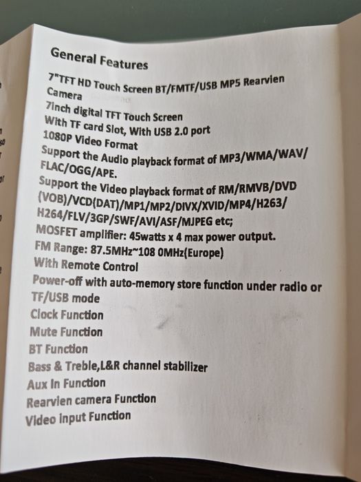 Mp5 player auto, Android, Cameră