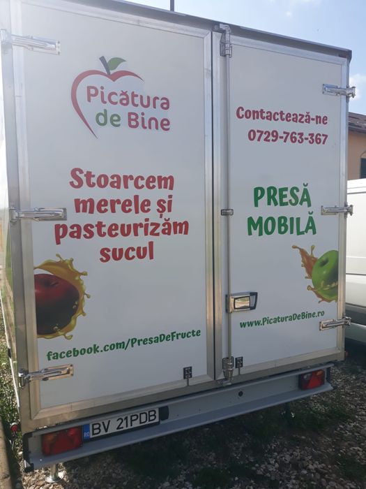 Linie mobilă producție suc mere – presă + pasteurizator + Bag-in-Box – remorcă 2021