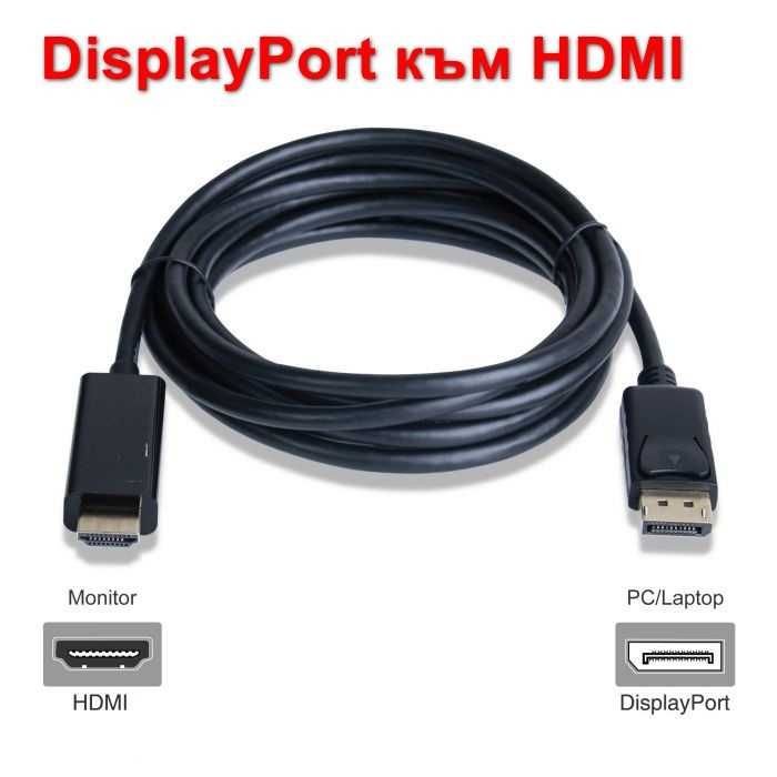 Преходник/кабел DisplayPort DP към HDMI, DVI, VGA + Гаранция