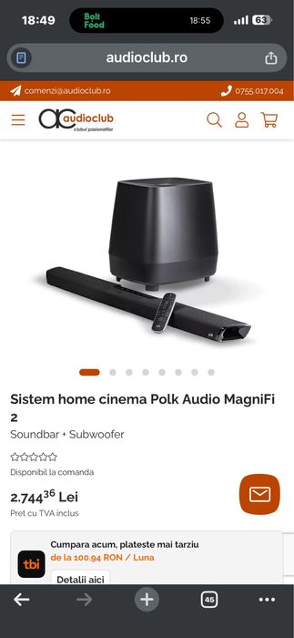 Soundbar Polk Audio MagniFi 2 / 2.1 (bara plus wooferul ) 200 W (la nivel maxim) FOLOSIT FUNCTIONAL 100%