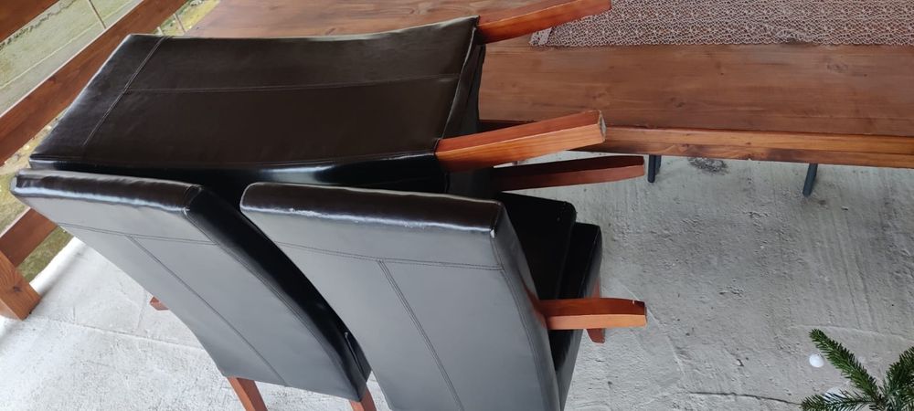 Scaune living sufragerie lemn masiv și piele ecologică