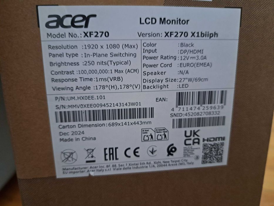 Mонитор  27'' Acer Nitro XF270 X1biiph
