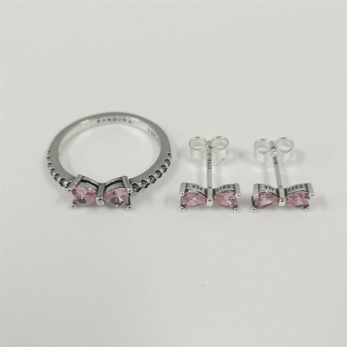Set Pandora argint 925 funda roz colier cercei inel cutie cristale