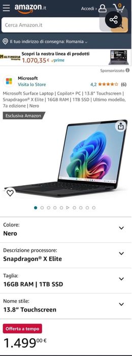 Microsoft Surface Laptop 7 13.8” Black X Elite 16GB 1TB Nou Sigilat