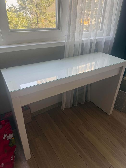 Тоалетка IKEA MALM бяла 120x41 см, с чекмедже и стъклен плот