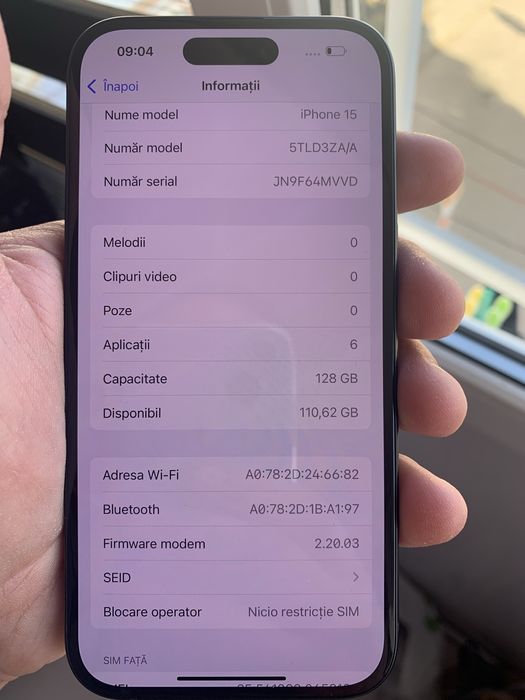 Iphone 15 black 128gb NOU 0 incarcari