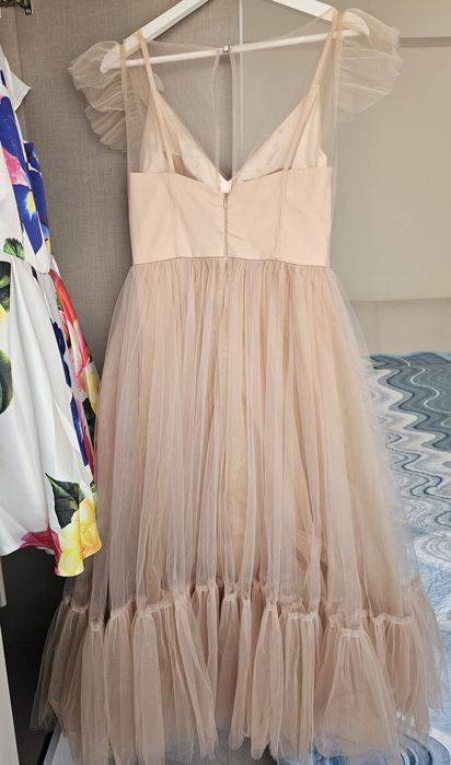 Rochie de ocazie, midi cu tulle si aplicatii