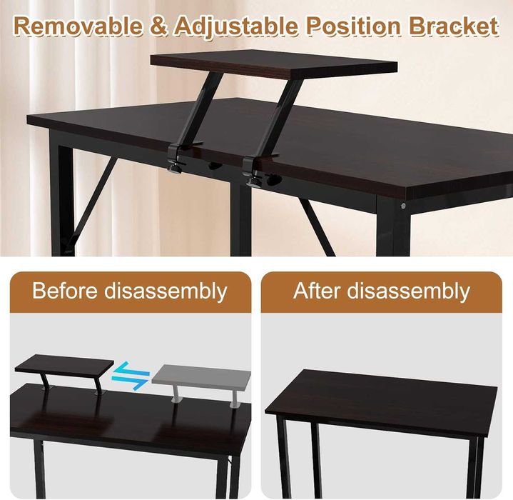 Бюро с подвижна стойка за монитор, черна офис маса, бюро за компютър