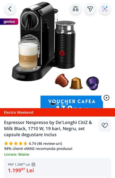 Vand espressor nespresso De'longhi  CitiZ cu aeroccino ,în Garantie