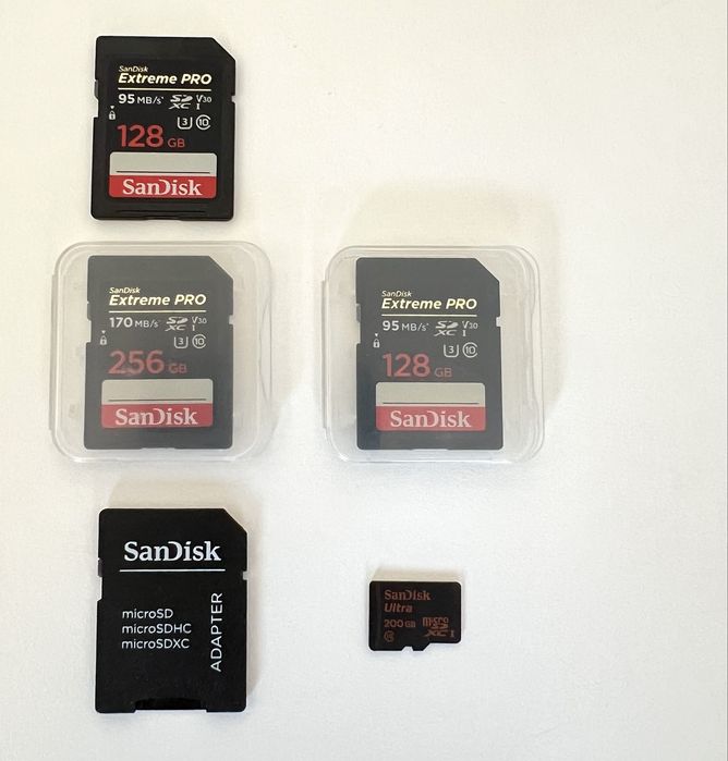 SanDisk Extreme Pro 128 GB / 256 GB + Ultra Micro 200 GB (nefolosite, stare perfectă)