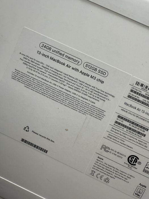 MacBook Air 13 M3 24gb / 512 SSD