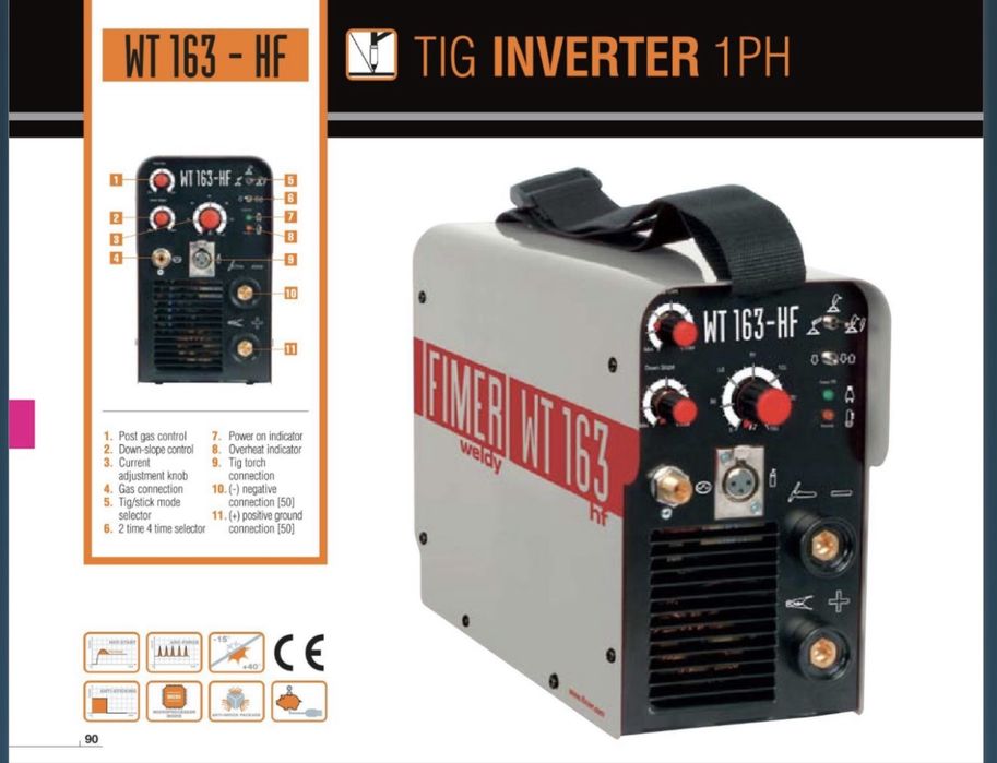 Aparat sudura TIG DC / MMA, 230V, HF, 155A Fimer WT 163 HF