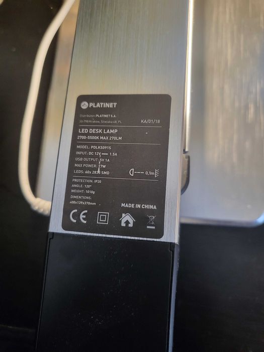 Lampă  LED Platinet 10W, tactil, port USB, aluminiu PLADLL509ALU, nou