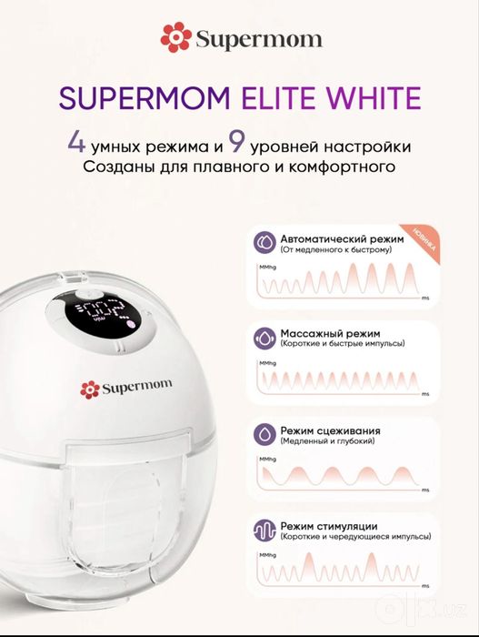 Молокоотсос грудного молока Supermom Elite White