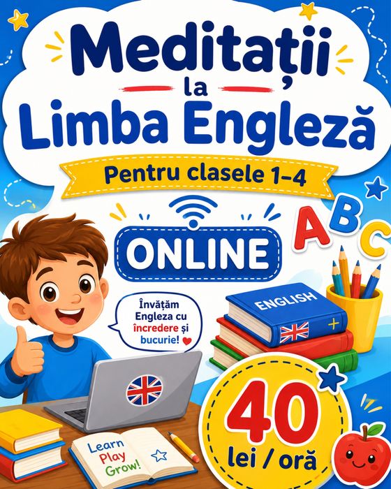 Meditații Online la Limba Engleză pentru Clasele I-IV – 40 lei/oră